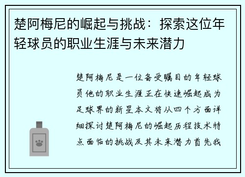 楚阿梅尼的崛起与挑战：探索这位年轻球员的职业生涯与未来潜力
