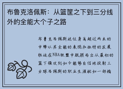 布鲁克洛佩斯：从篮筐之下到三分线外的全能大个子之路