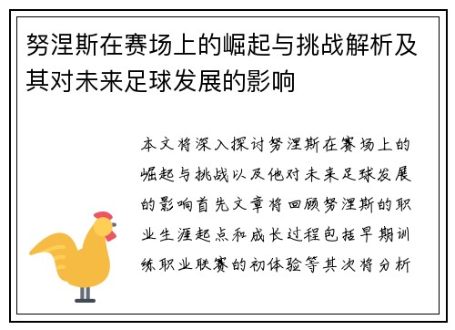 努涅斯在赛场上的崛起与挑战解析及其对未来足球发展的影响