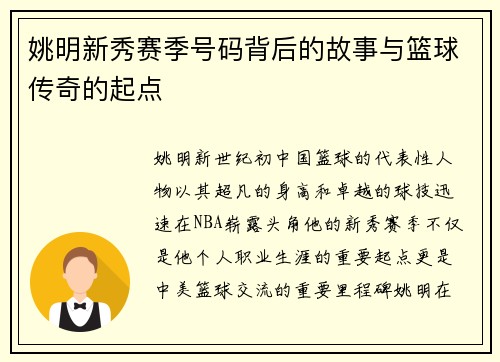 姚明新秀赛季号码背后的故事与篮球传奇的起点